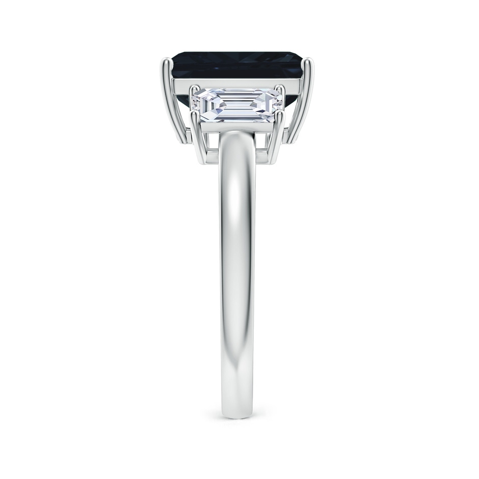 10x8mm A Emerald-Cut Blue Sapphire and Diamond Three Stone Ring in White Gold Side 299