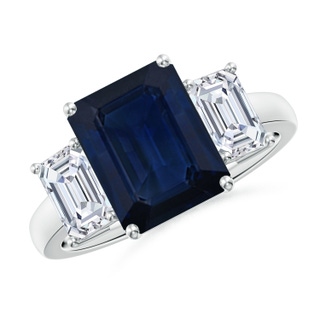 10x8mm AA Emerald-Cut Blue Sapphire and Diamond Three Stone Ring in P950 Platinum