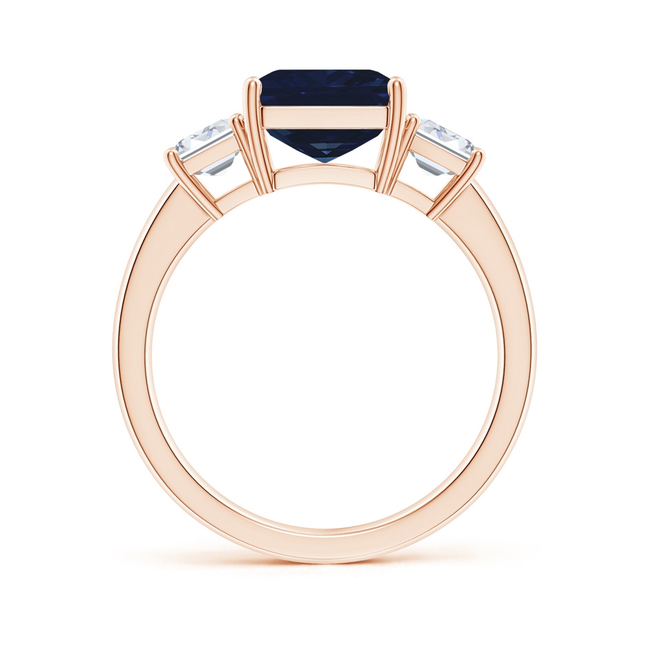 10x8mm AA Emerald-Cut Blue Sapphire and Diamond Three Stone Ring in Rose Gold Side 199