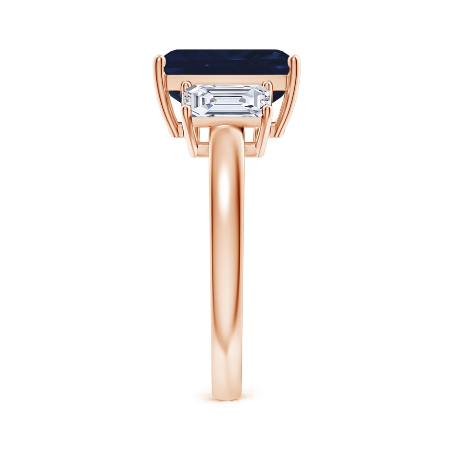 10x8mm AA Emerald-Cut Blue Sapphire and Diamond Three Stone Ring in Rose Gold Side 299