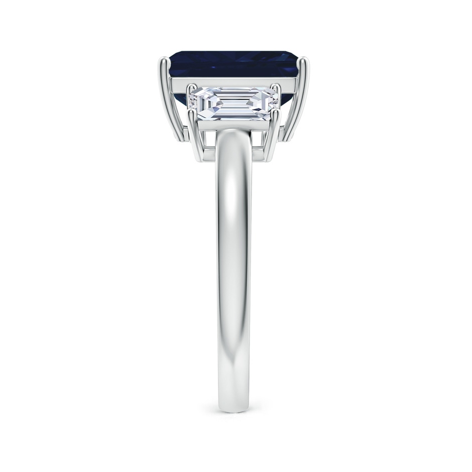 10x8mm AA Emerald-Cut Blue Sapphire and Diamond Three Stone Ring in White Gold Side 299