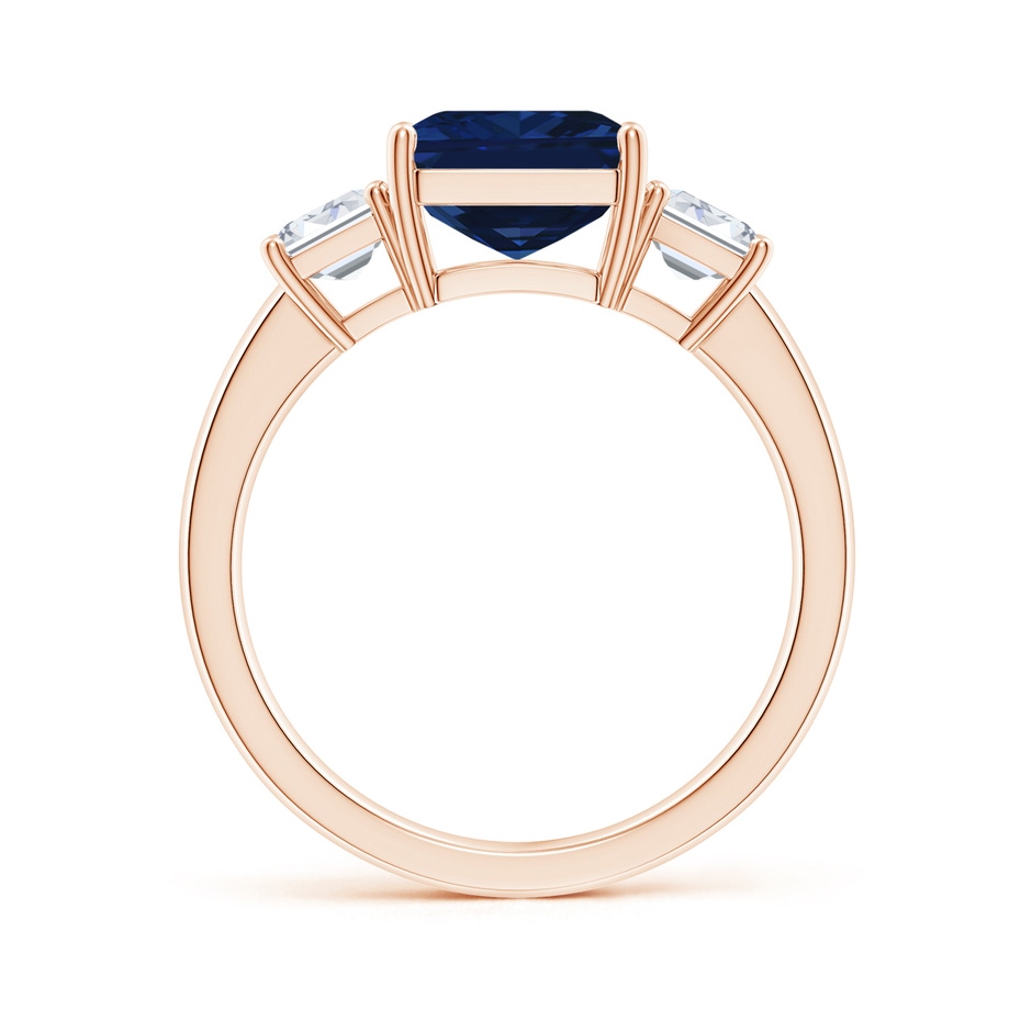 10x8mm AAA Emerald-Cut Blue Sapphire and Diamond Three Stone Ring in Rose Gold Side 199