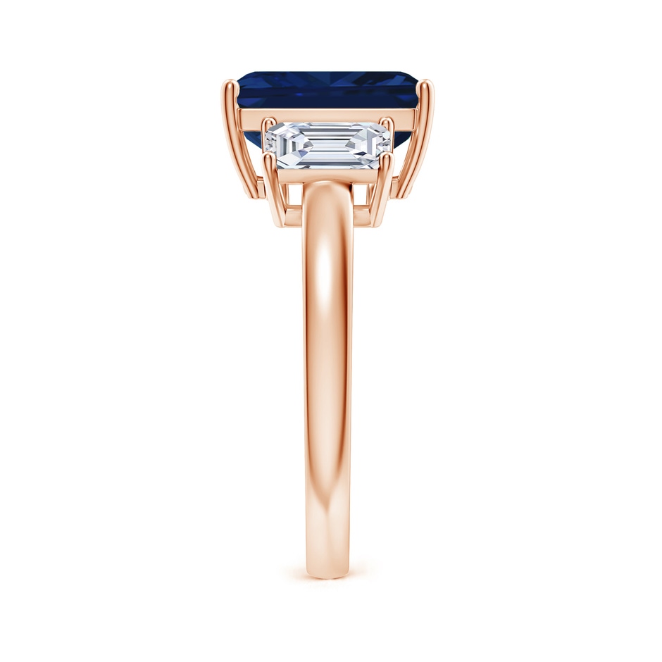 10x8mm AAA Emerald-Cut Blue Sapphire and Diamond Three Stone Ring in Rose Gold Side 299