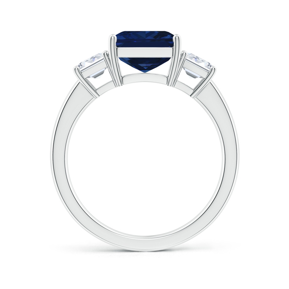 10x8mm AAA Emerald-Cut Blue Sapphire and Diamond Three Stone Ring in White Gold Side 199