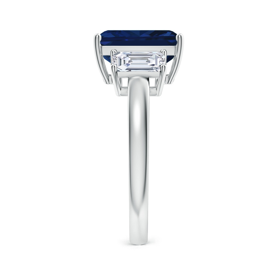 10x8mm AAA Emerald-Cut Blue Sapphire and Diamond Three Stone Ring in White Gold Side 299