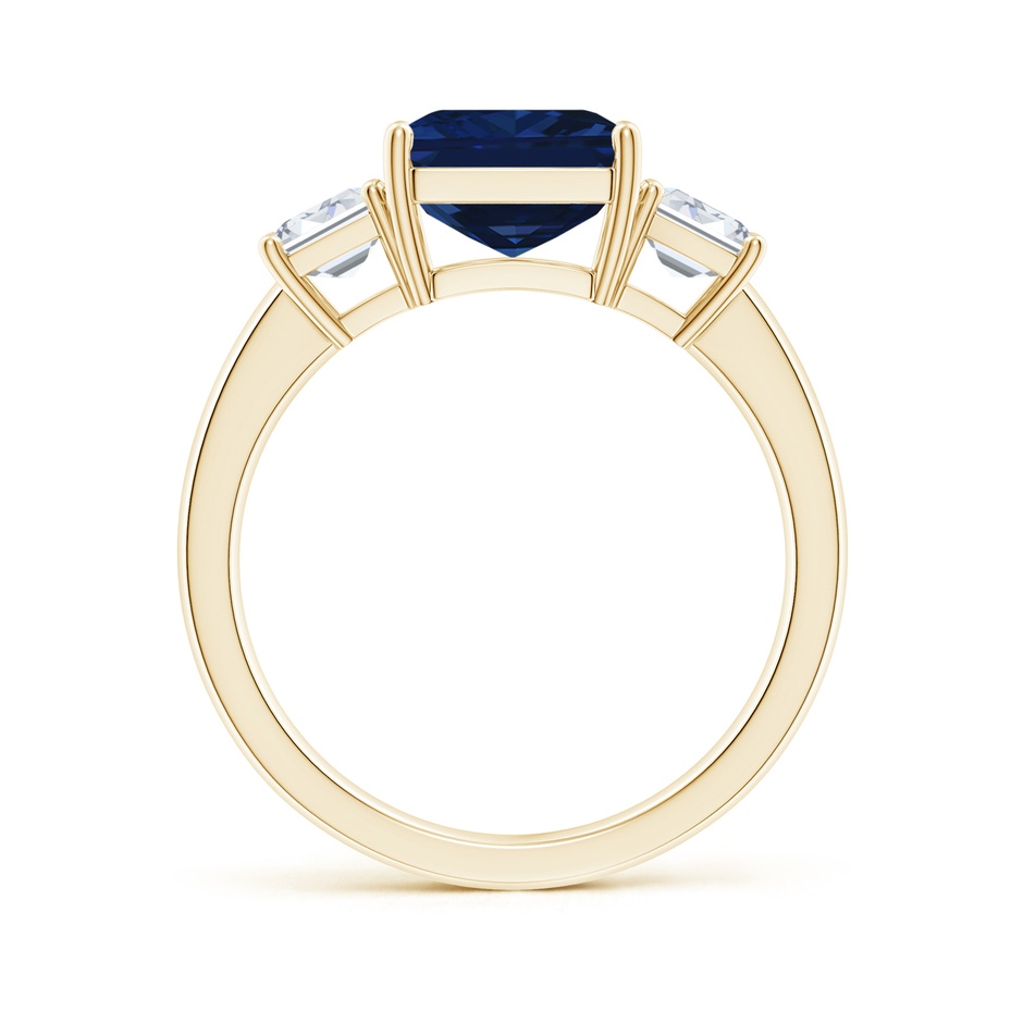 10x8mm AAA Emerald-Cut Blue Sapphire and Diamond Three Stone Ring in Yellow Gold Side 199