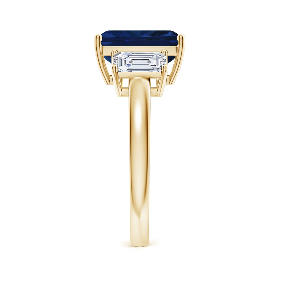 10x8mm AAA Emerald-Cut Blue Sapphire and Diamond Three Stone Ring in Yellow Gold Side 299