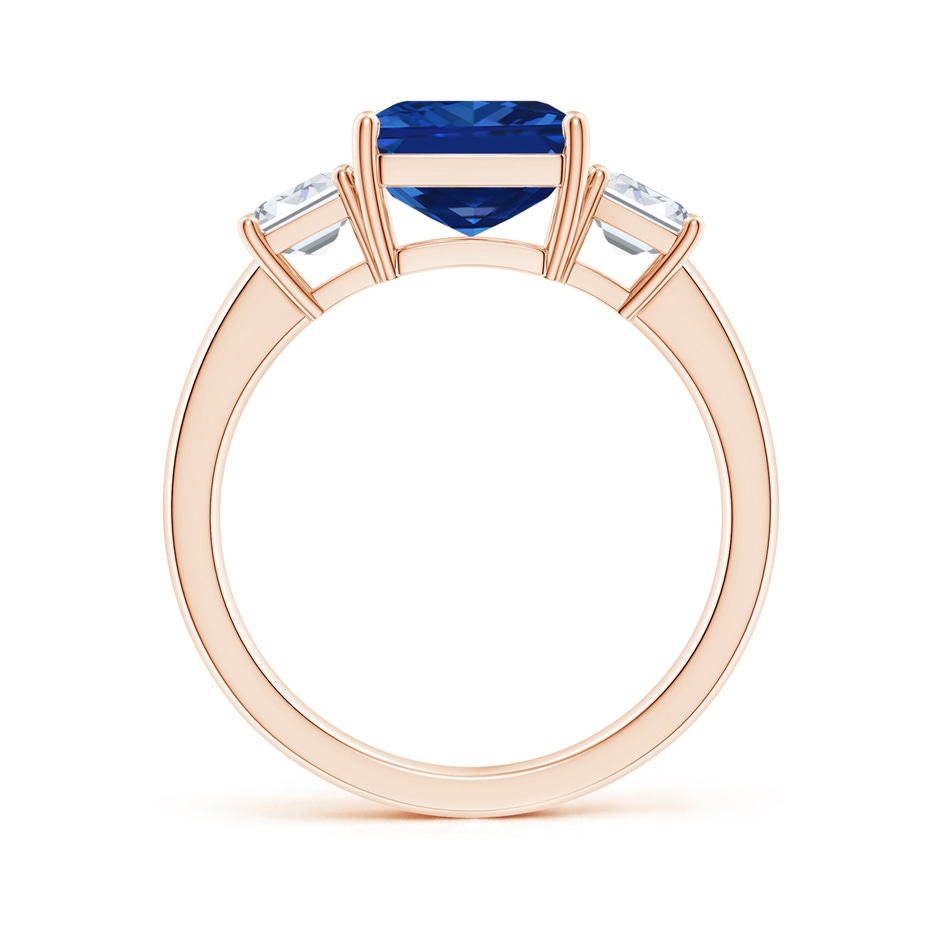 10x8mm Lab-Grown Emerald-Cut Blue Sapphire and Diamond Three Stone Ring in Rose Gold side 199