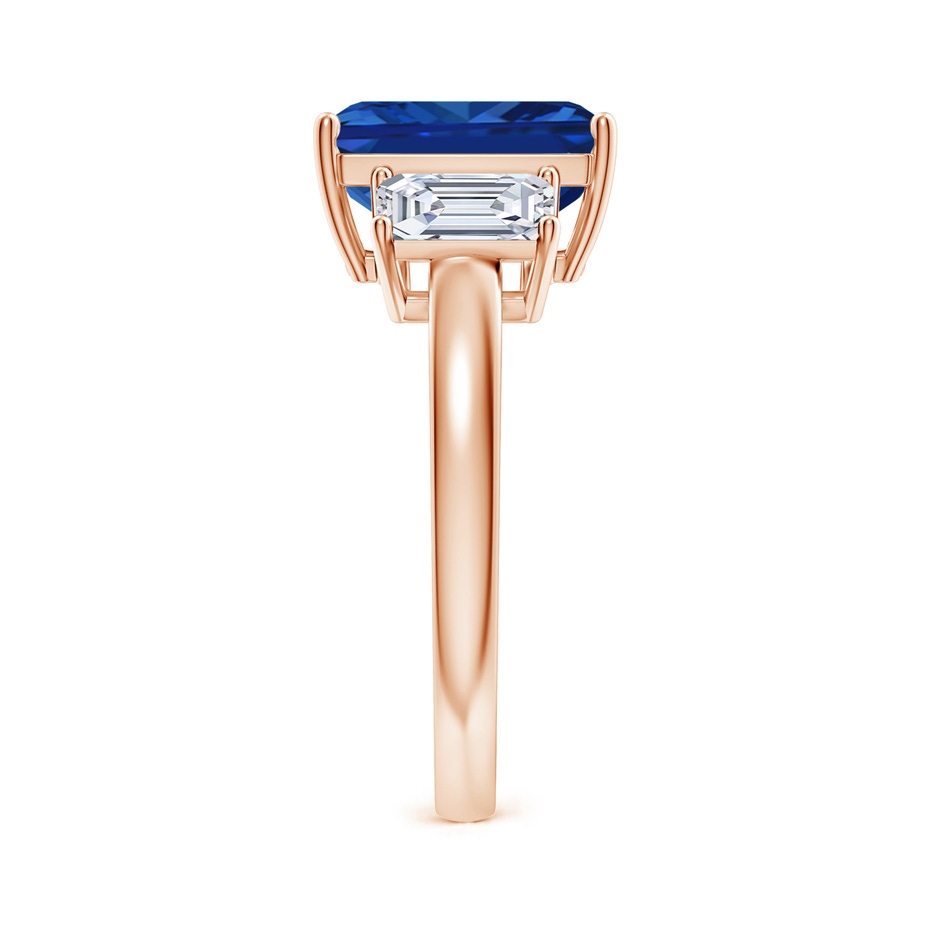 10x8mm Lab-Grown Emerald-Cut Blue Sapphire and Diamond Three Stone Ring in Rose Gold side 299