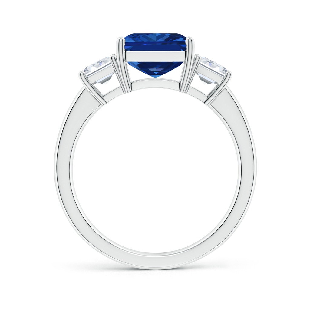 10x8mm AAAA Emerald-Cut Blue Sapphire and Diamond Three Stone Ring in S999 Silver - side 199