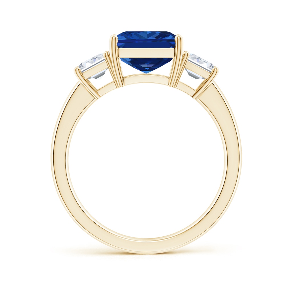 10x8mm AAAA Emerald-Cut Blue Sapphire and Diamond Three Stone Ring in Yellow Gold - side 199
