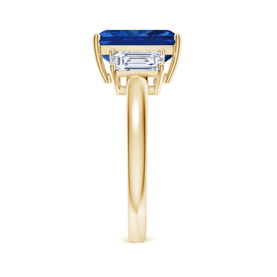 10x8mm Lab-Grown Emerald-Cut Blue Sapphire and Diamond Three Stone Ring in Yellow Gold side 299