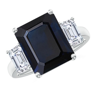 12x10mm A Emerald-Cut Blue Sapphire and Diamond Three Stone Ring in S999 Silver