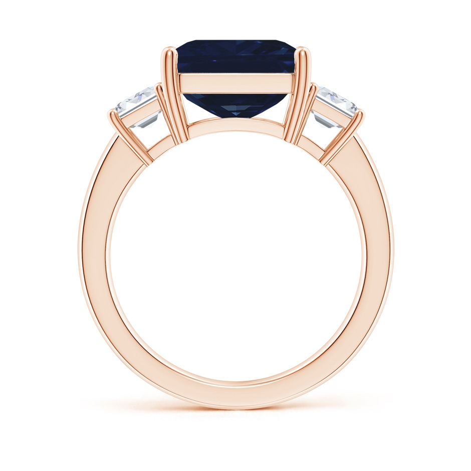 12x10mm AA Emerald-Cut Blue Sapphire and Diamond Three Stone Ring in Rose Gold Side 199