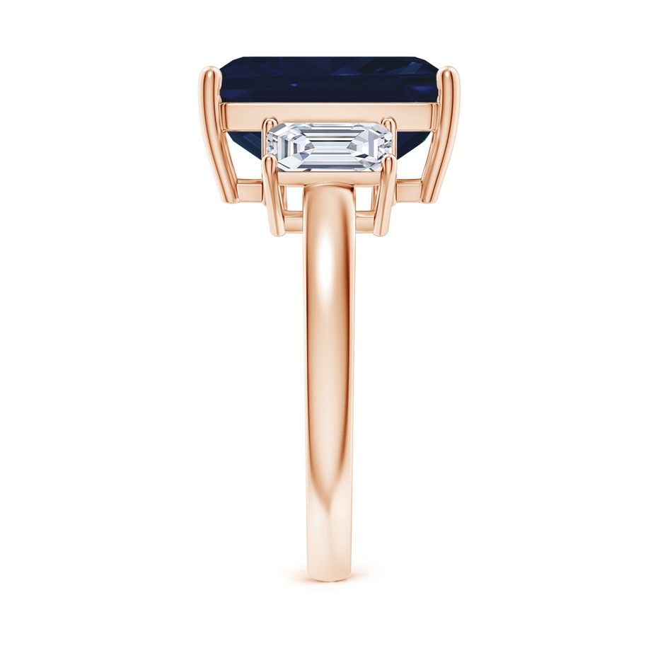 12x10mm AA Emerald-Cut Blue Sapphire and Diamond Three Stone Ring in Rose Gold Side 299