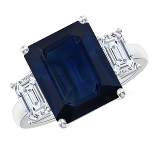 12x10mm AA Emerald-Cut Blue Sapphire and Diamond Three Stone Ring in S999 Silver