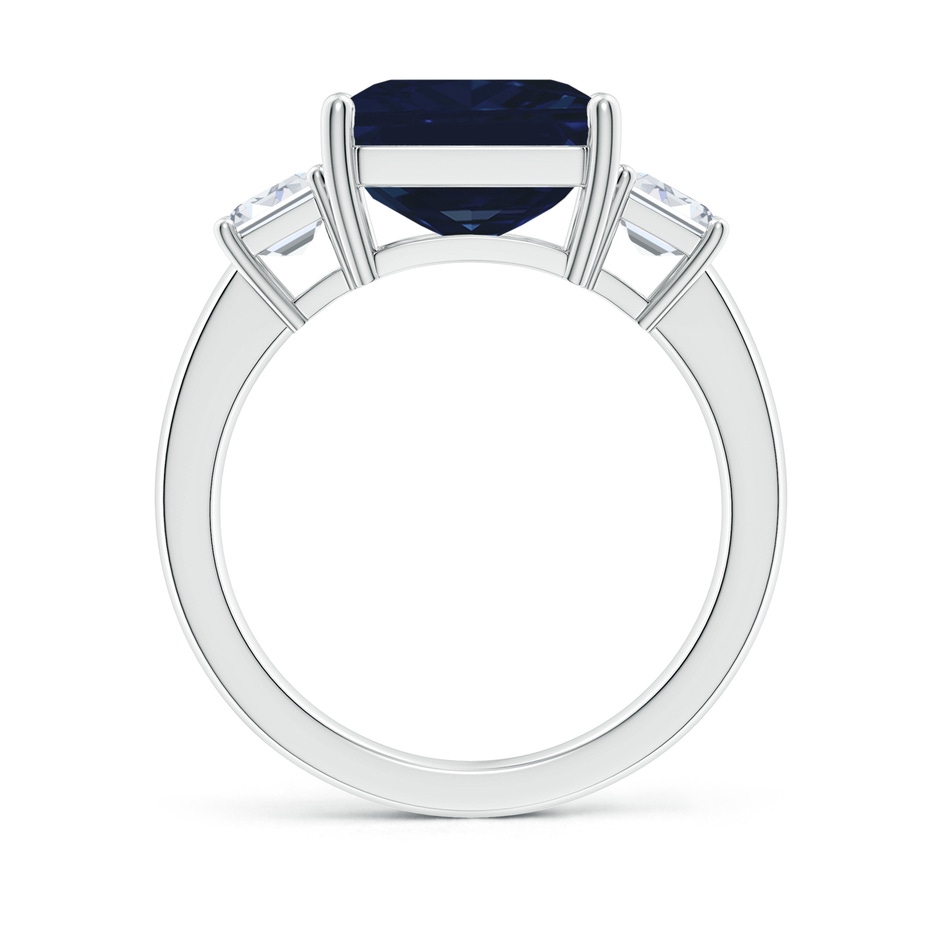 12x10mm AA Emerald-Cut Blue Sapphire and Diamond Three Stone Ring in S999 Silver Side 199