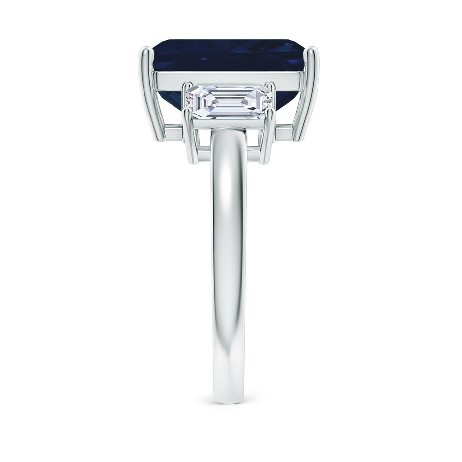 12x10mm AA Emerald-Cut Blue Sapphire and Diamond Three Stone Ring in S999 Silver Side 299