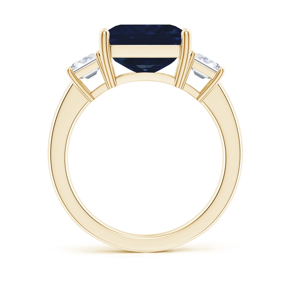 12x10mm AA Emerald-Cut Blue Sapphire and Diamond Three Stone Ring in Yellow Gold Side 199