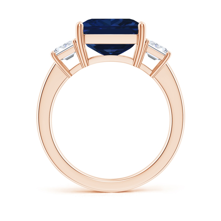 12x10mm AAA Emerald-Cut Blue Sapphire and Diamond Three Stone Ring in Rose Gold Side 199