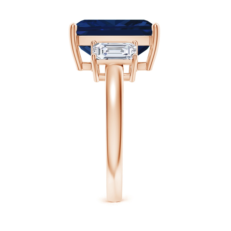12x10mm AAA Emerald-Cut Blue Sapphire and Diamond Three Stone Ring in Rose Gold Side 299
