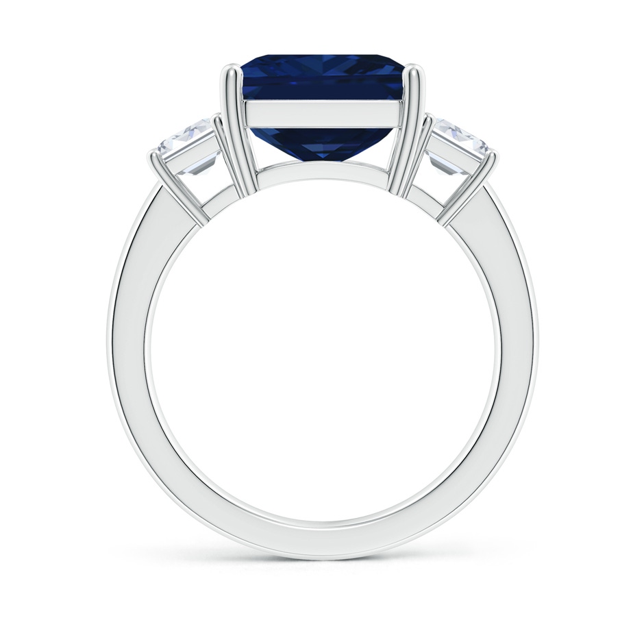 12x10mm AAA Emerald-Cut Blue Sapphire and Diamond Three Stone Ring in S999 Silver Side 199