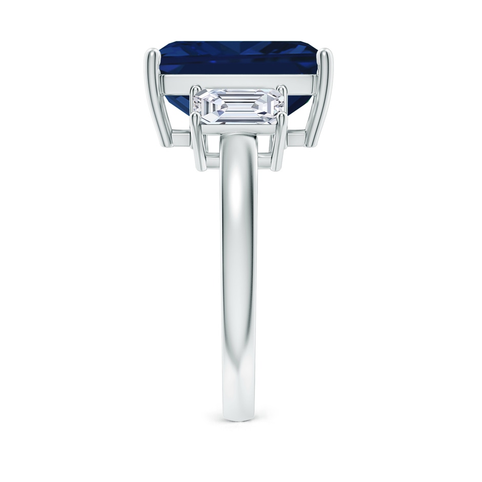12x10mm AAA Emerald-Cut Blue Sapphire and Diamond Three Stone Ring in S999 Silver Side 299