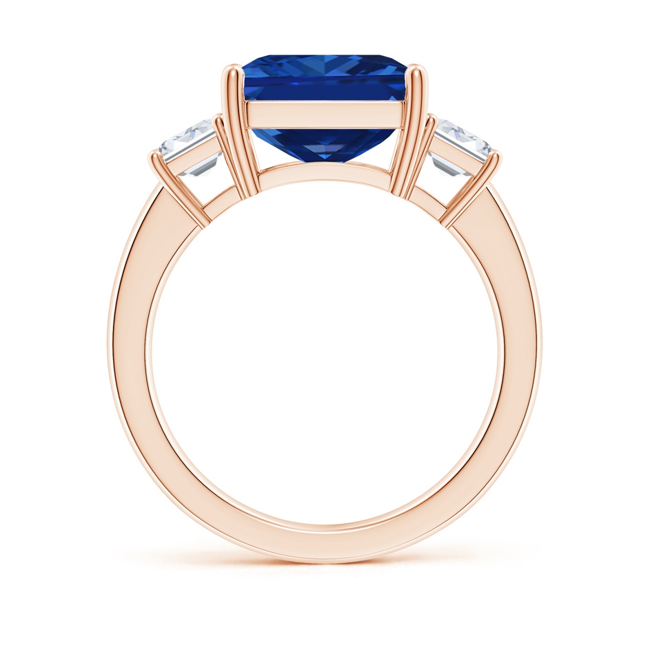 12x10mm AAAA Emerald-Cut Blue Sapphire and Diamond Three Stone Ring in Rose Gold Side 199