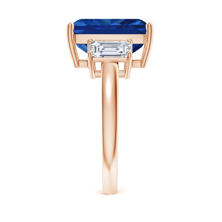 12x10mm AAAA Emerald-Cut Blue Sapphire and Diamond Three Stone Ring in Rose Gold Side 299