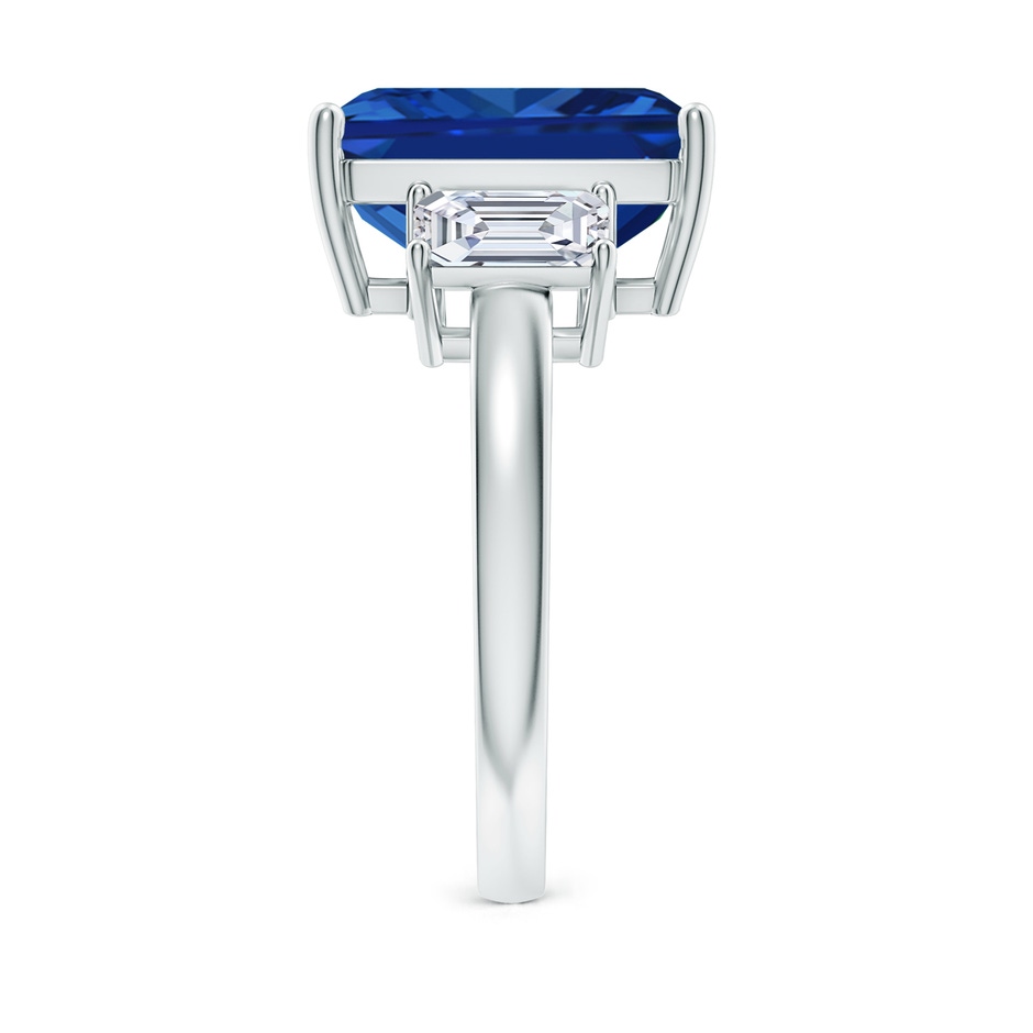 12x10mm AAAA Emerald-Cut Blue Sapphire and Diamond Three Stone Ring in S999 Silver Side 299