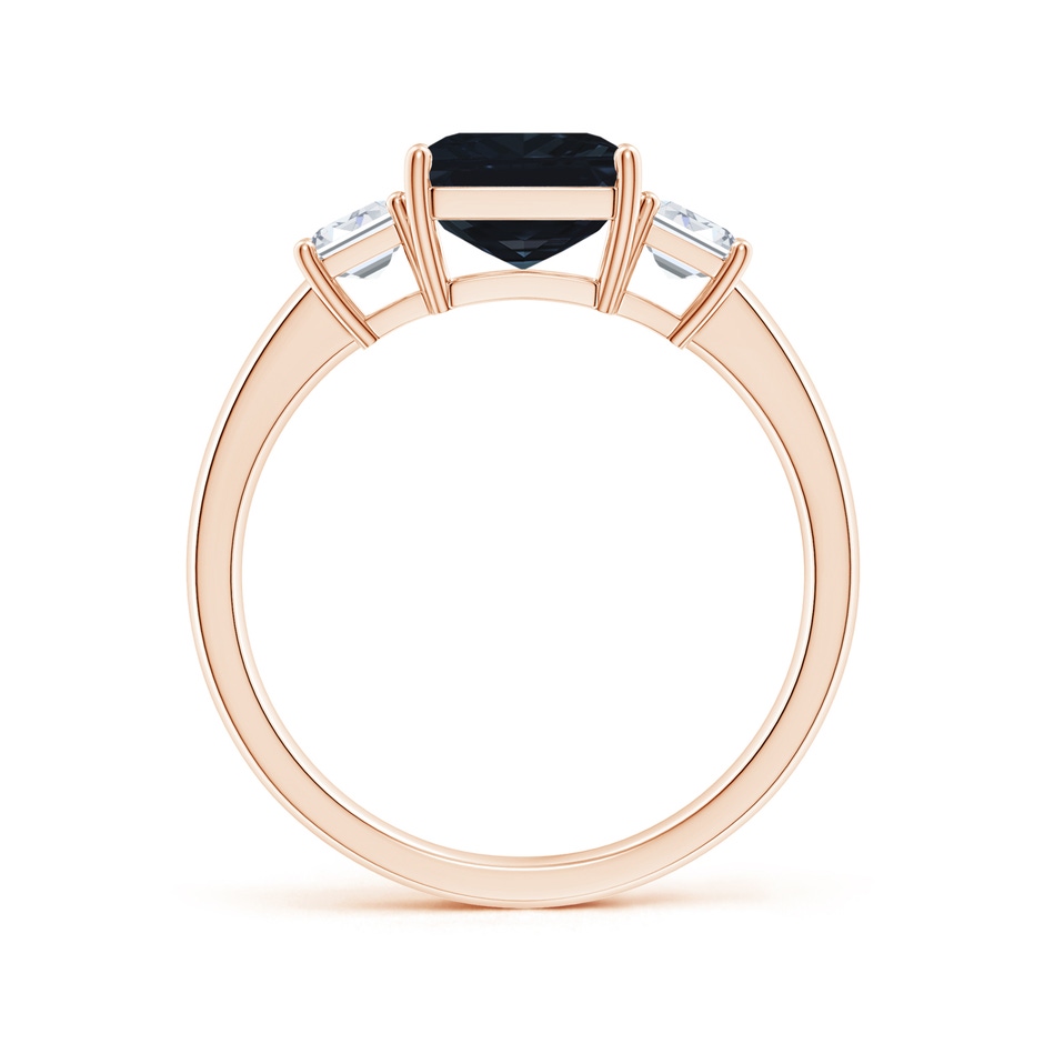 9x7mm A Emerald-Cut Blue Sapphire and Diamond Three Stone Ring in Rose Gold side 199