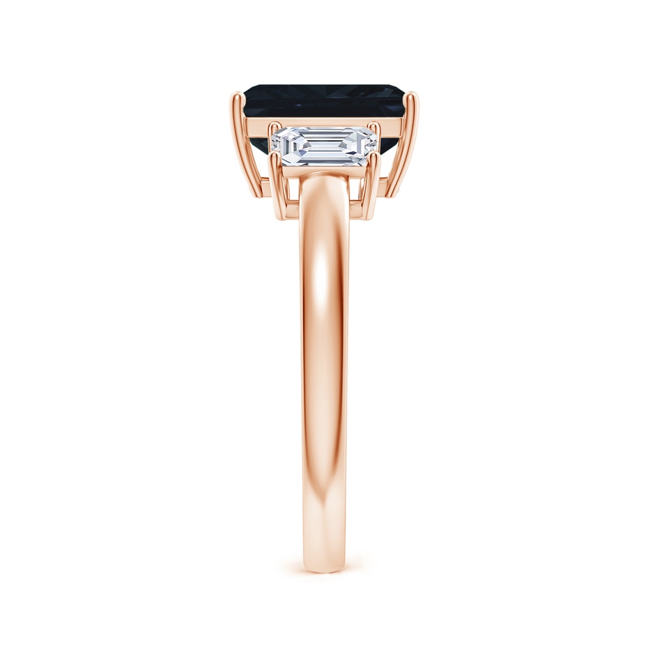 9x7mm A Emerald-Cut Blue Sapphire and Diamond Three Stone Ring in Rose Gold side 299