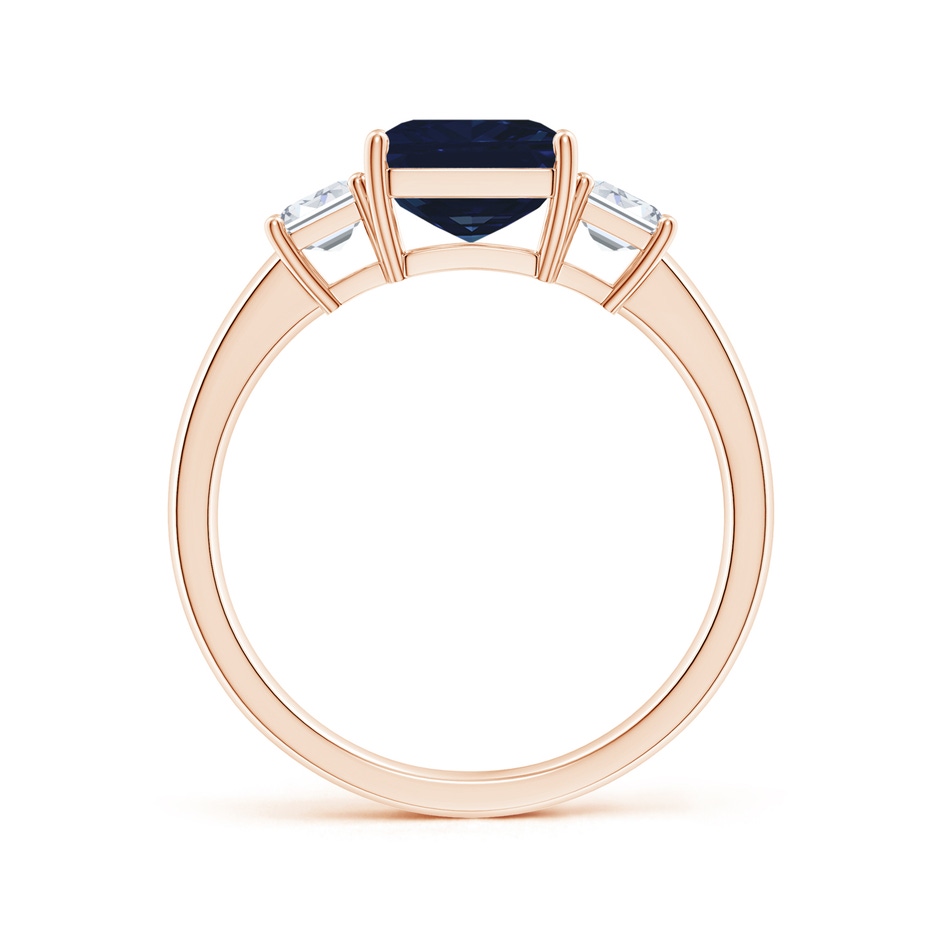 9x7mm AA Emerald-Cut Blue Sapphire and Diamond Three Stone Ring in Rose Gold Side 199