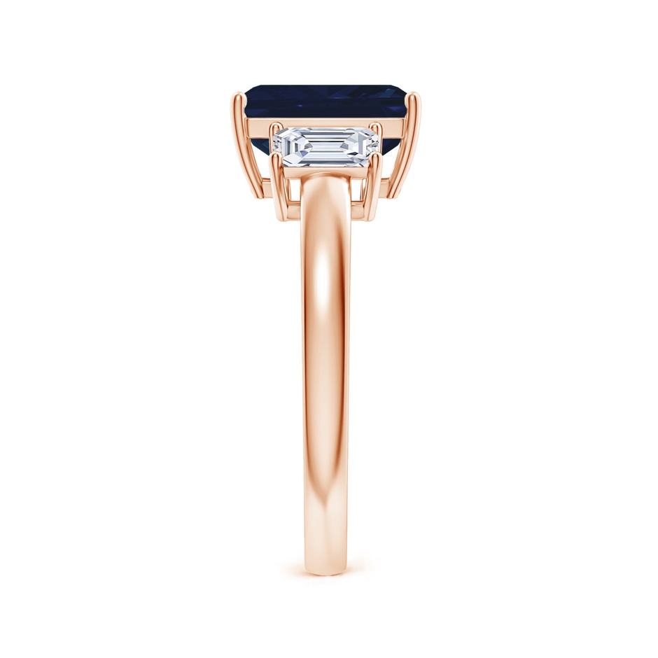 9x7mm AA Emerald-Cut Blue Sapphire and Diamond Three Stone Ring in Rose Gold Side 299