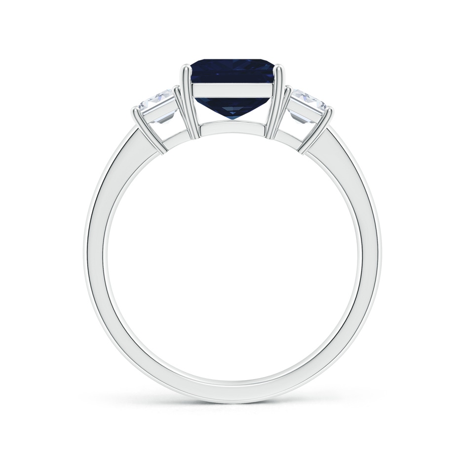 9x7mm AA Emerald-Cut Blue Sapphire and Diamond Three Stone Ring in White Gold Side 199