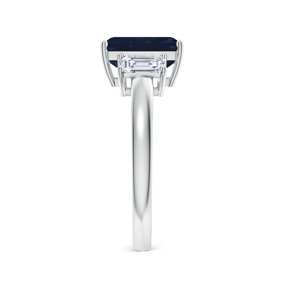 9x7mm AA Emerald-Cut Blue Sapphire and Diamond Three Stone Ring in White Gold Side 299