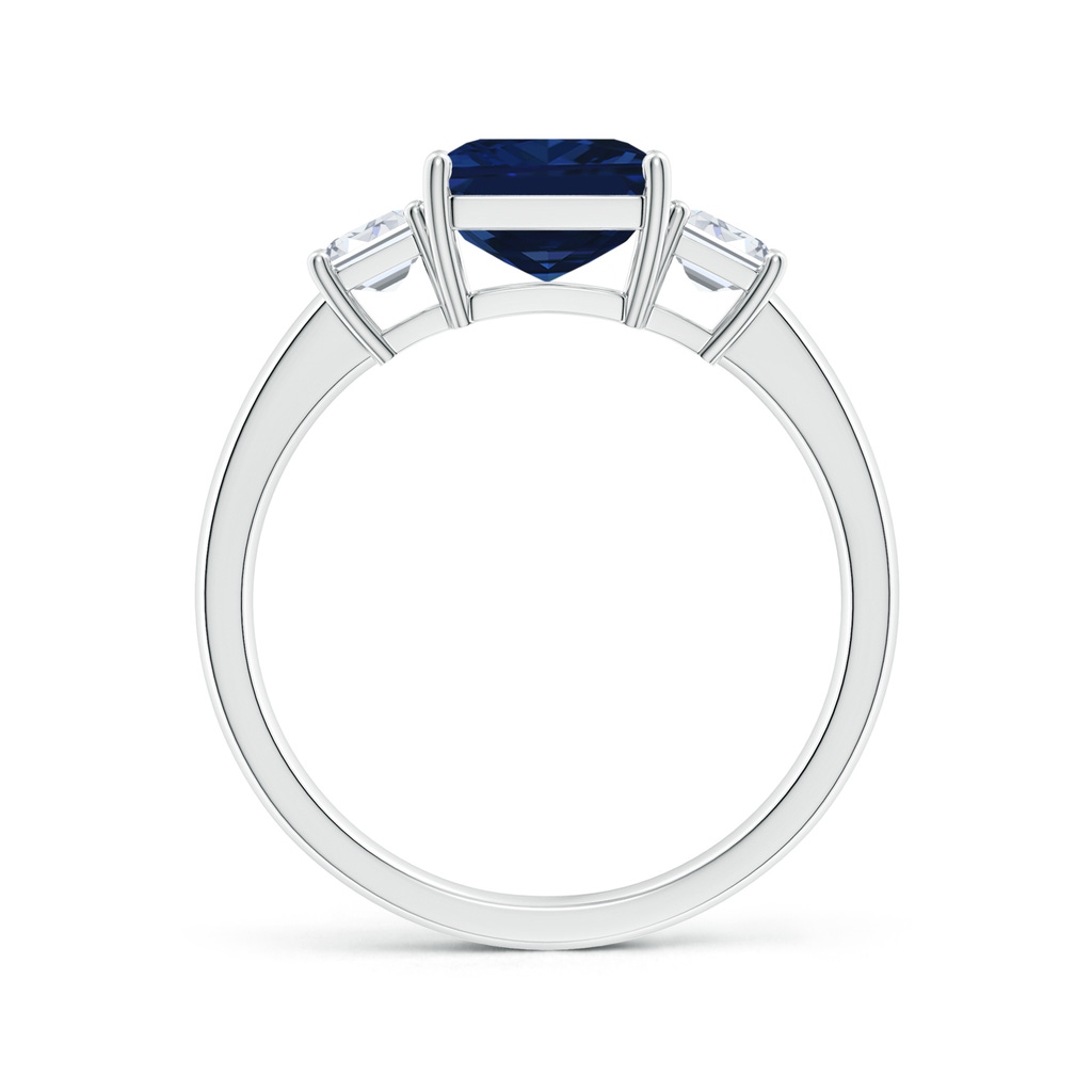 9x7mm AAA Emerald-Cut Blue Sapphire and Diamond Three Stone Ring in White Gold Side 199