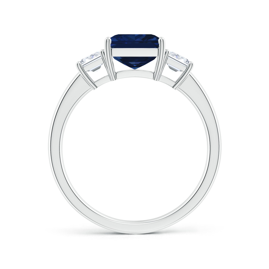 9x7mm AAA Emerald-Cut Blue Sapphire and Diamond Three Stone Ring in White Gold side 199