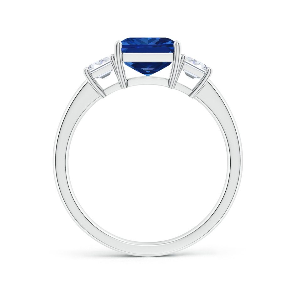 9x7mm Lab-Grown Emerald-Cut Blue Sapphire and Diamond Three Stone Ring in 9K White Gold side 199