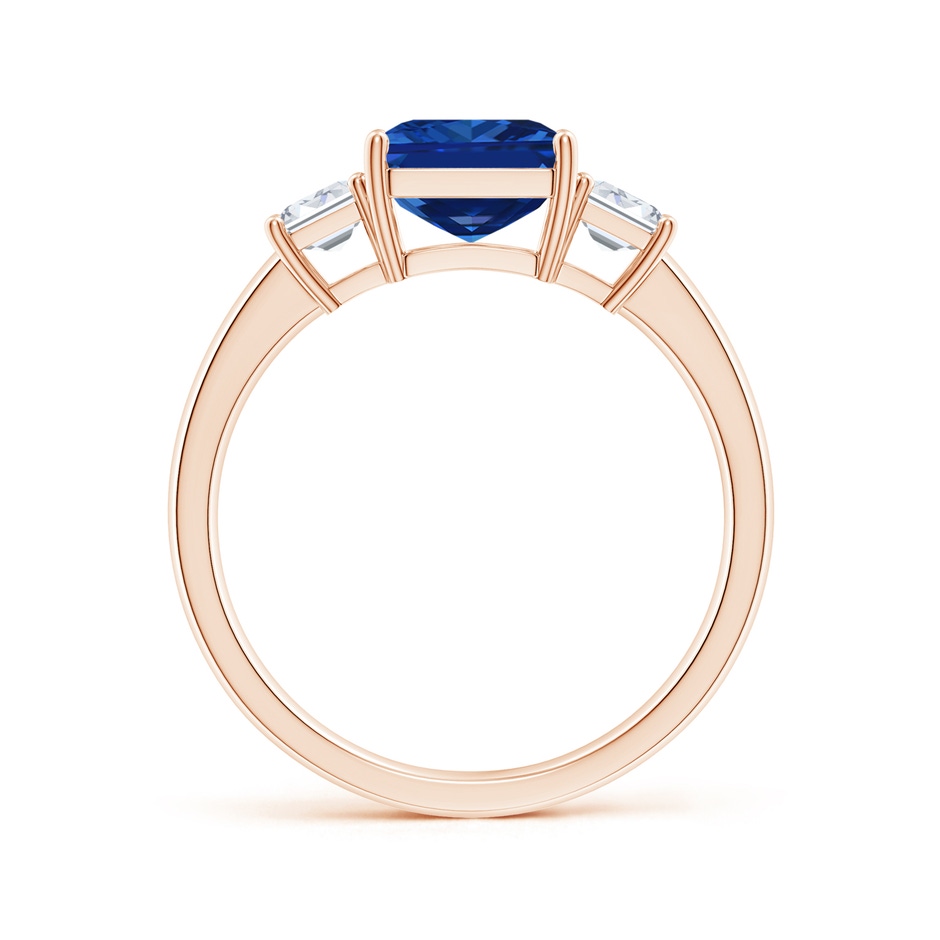 9x7mm AAAA Emerald-Cut Blue Sapphire and Diamond Three Stone Ring in Rose Gold Side 199