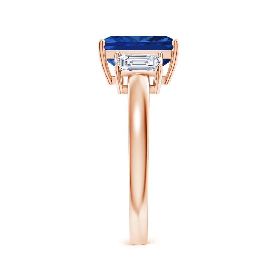 9x7mm AAAA Emerald-Cut Blue Sapphire and Diamond Three Stone Ring in Rose Gold Side 299