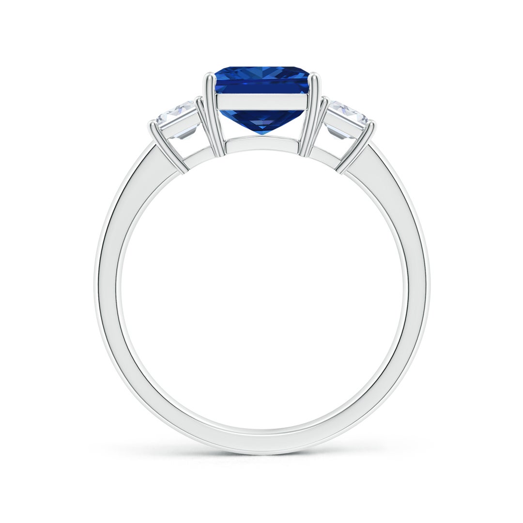 9x7mm AAAA Emerald-Cut Blue Sapphire and Diamond Three Stone Ring in White Gold - side 5