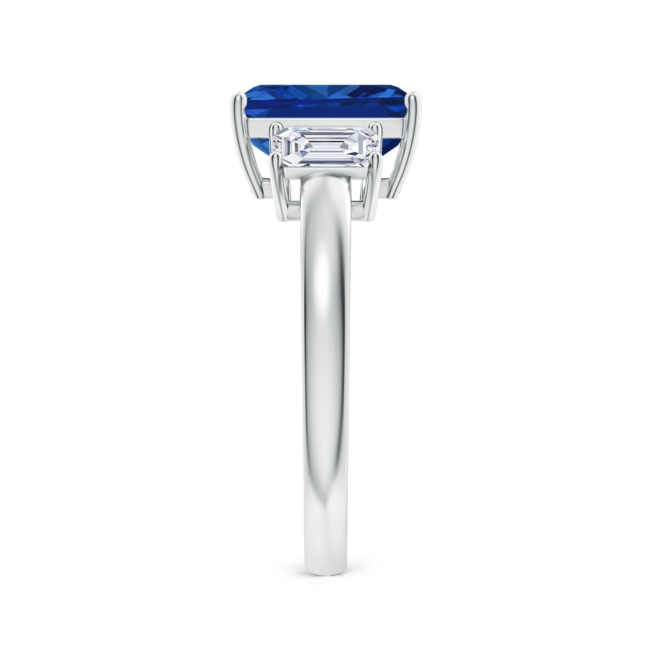 9x7mm Lab-Grown Emerald-Cut Blue Sapphire and Diamond Three Stone Ring in White Gold side 299