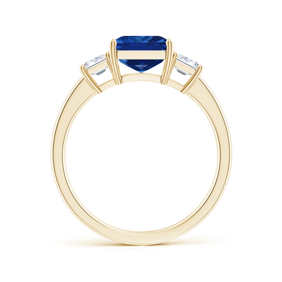9x7mm AAAA Emerald-Cut Blue Sapphire and Diamond Three Stone Ring in Yellow Gold Side 199