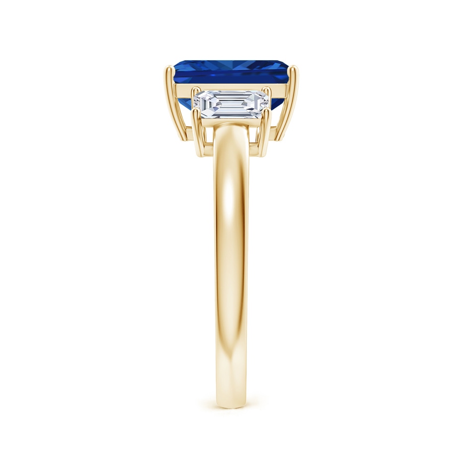 9x7mm AAAA Emerald-Cut Blue Sapphire and Diamond Three Stone Ring in Yellow Gold Side 299
