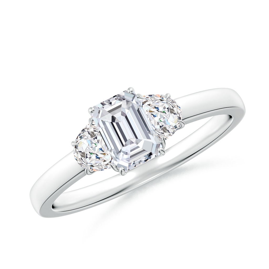 6x4mm HSI2 Emerald-Cut and Half Moon Diamond Three Stone Ring in White Gold 