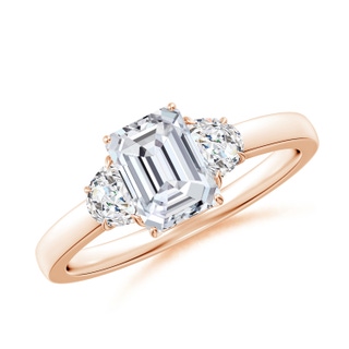 7x5mm HSI2 Emerald-Cut and Half Moon Diamond Three Stone Ring in Rose Gold