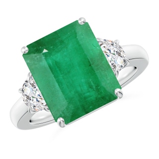 12x10mm A Emerald-Cut Emerald and Half Moon Diamond Three Stone Ring in P950 Platinum