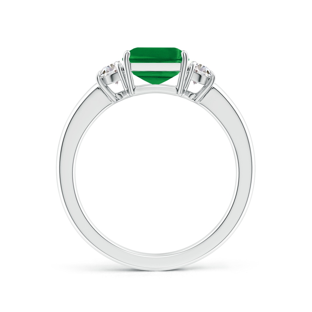 9x7mm AAA Emerald-Cut Emerald and Half Moon Diamond Three Stone Ring in P950 Platinum Side 199