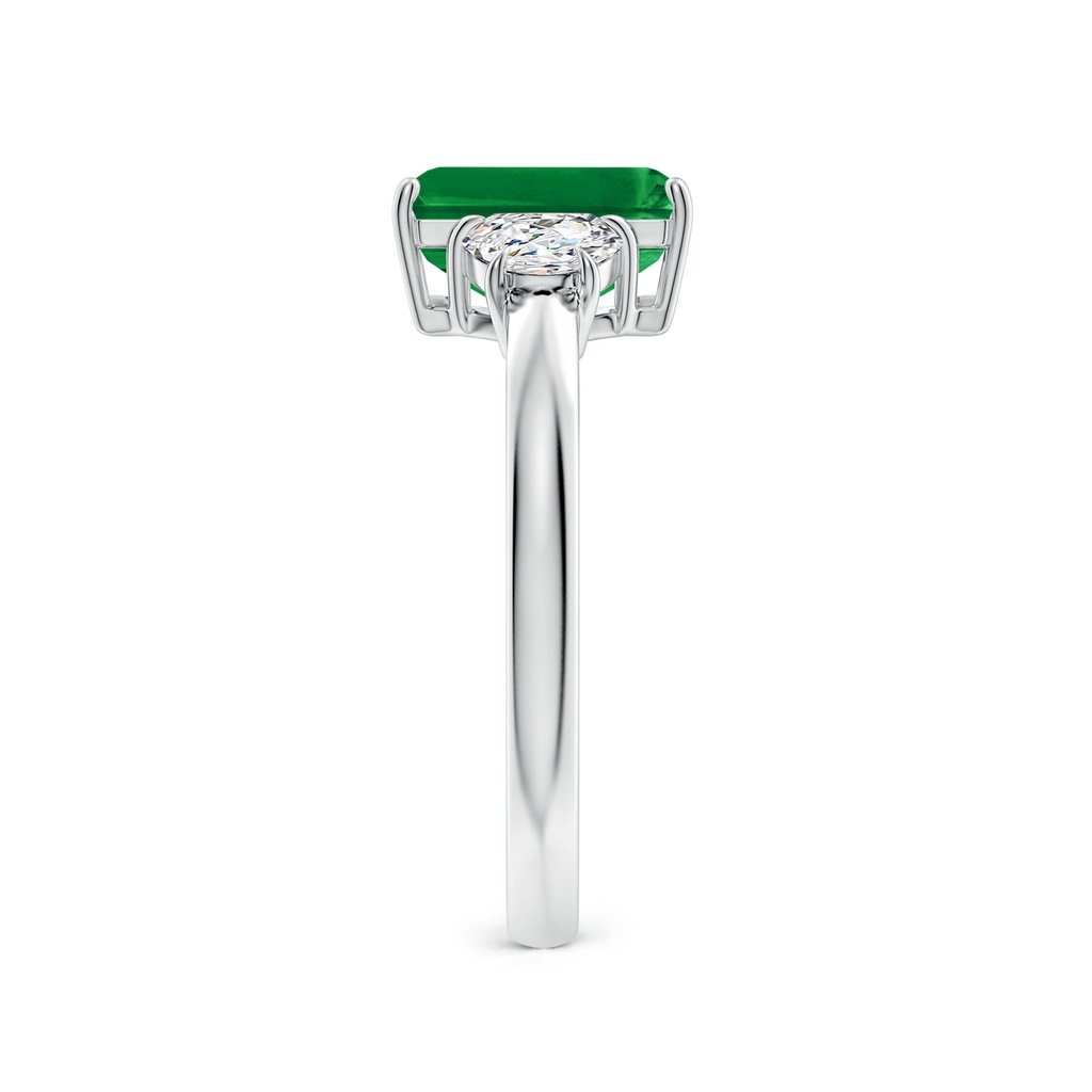9x7mm AAA Emerald-Cut Emerald and Half Moon Diamond Three Stone Ring in P950 Platinum Side 299